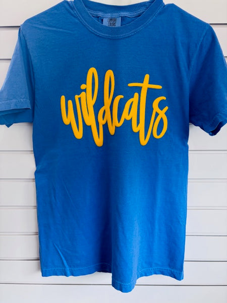 Blue tee with gold puff Wildcat